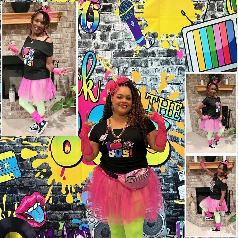 80s Accessories Costume Set for Women Neon Socks Fanny Pack Earrings